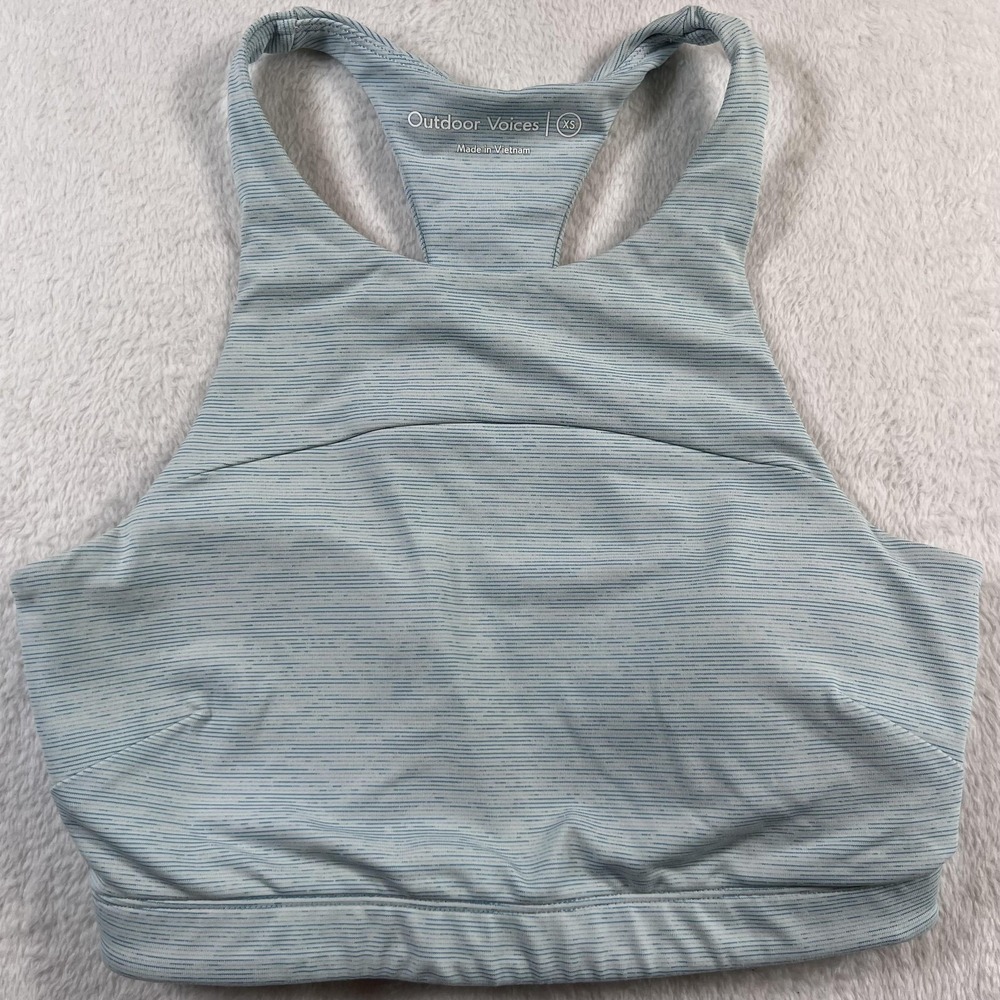 Outdoor Voices Sports Bra Womens XS Blue Stripe Racerback Medium Support Yoga
